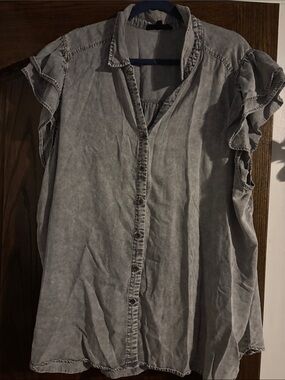 Ruffled Sleeve Jane and Delancey 3Xl Plus Light Grey Wash Button Down Top Soft